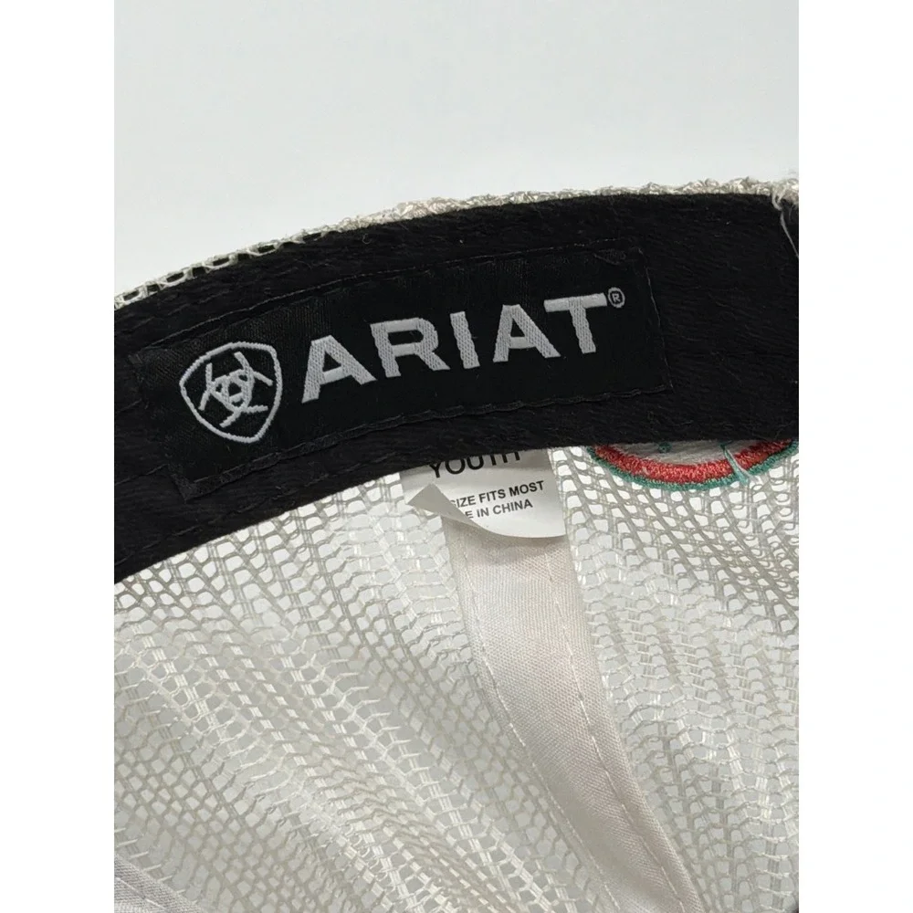 Ariat Youth Snapback Trucker Hat Grey Teal‎ Aztec Logo Mesh Back Cap